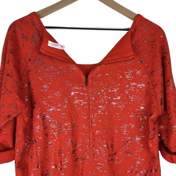 XHILARATION Top Sweatshirt Metallic Foil Scoop Neck Roll Tab 3/4 Sleeves Medium - Picture 7 of 12